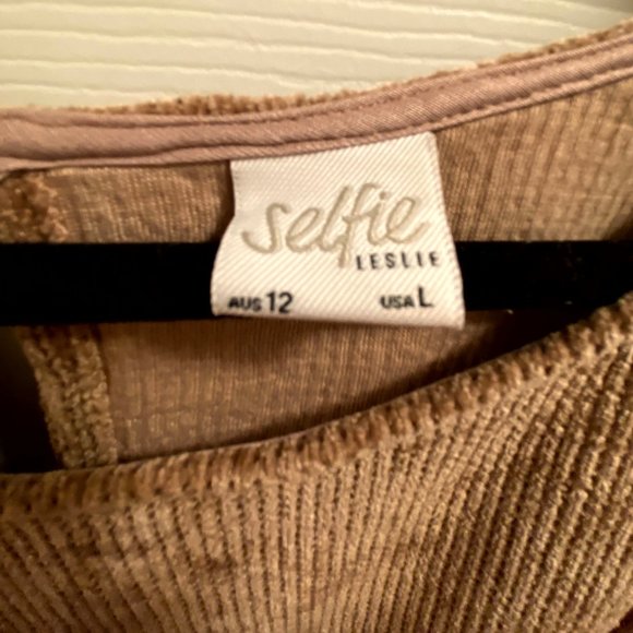 Beige Chenille Long Sleeve Dress with Belted Tie Waist from Red Dress Boutique - Picture 3 of 3